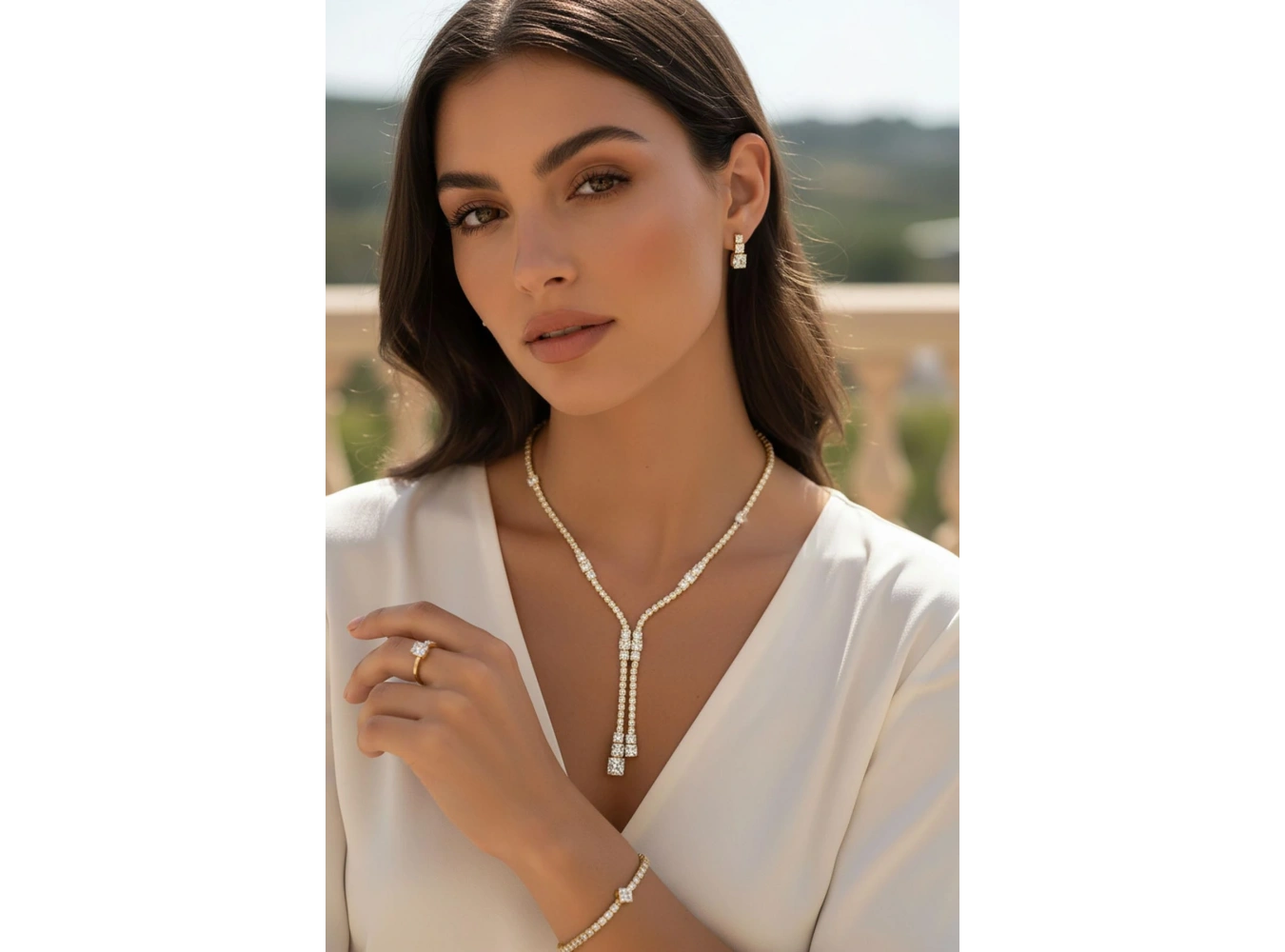 Altın Renk Taş Detaylı 4lü Abiye Set