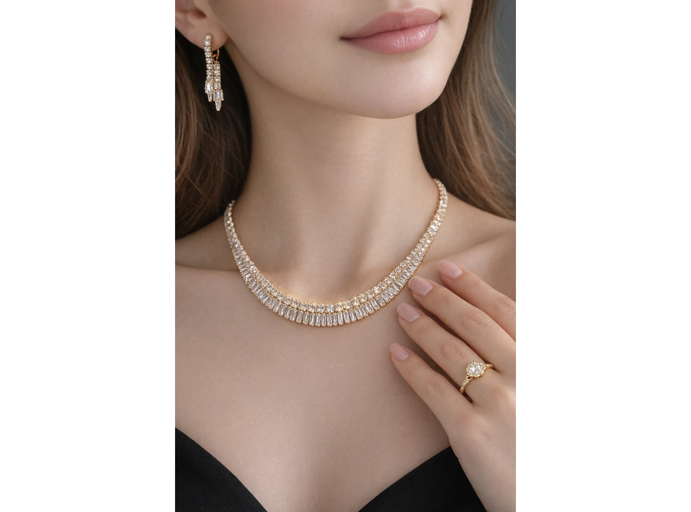 Altın Renk Taş Detaylı 4lü Abiye Set