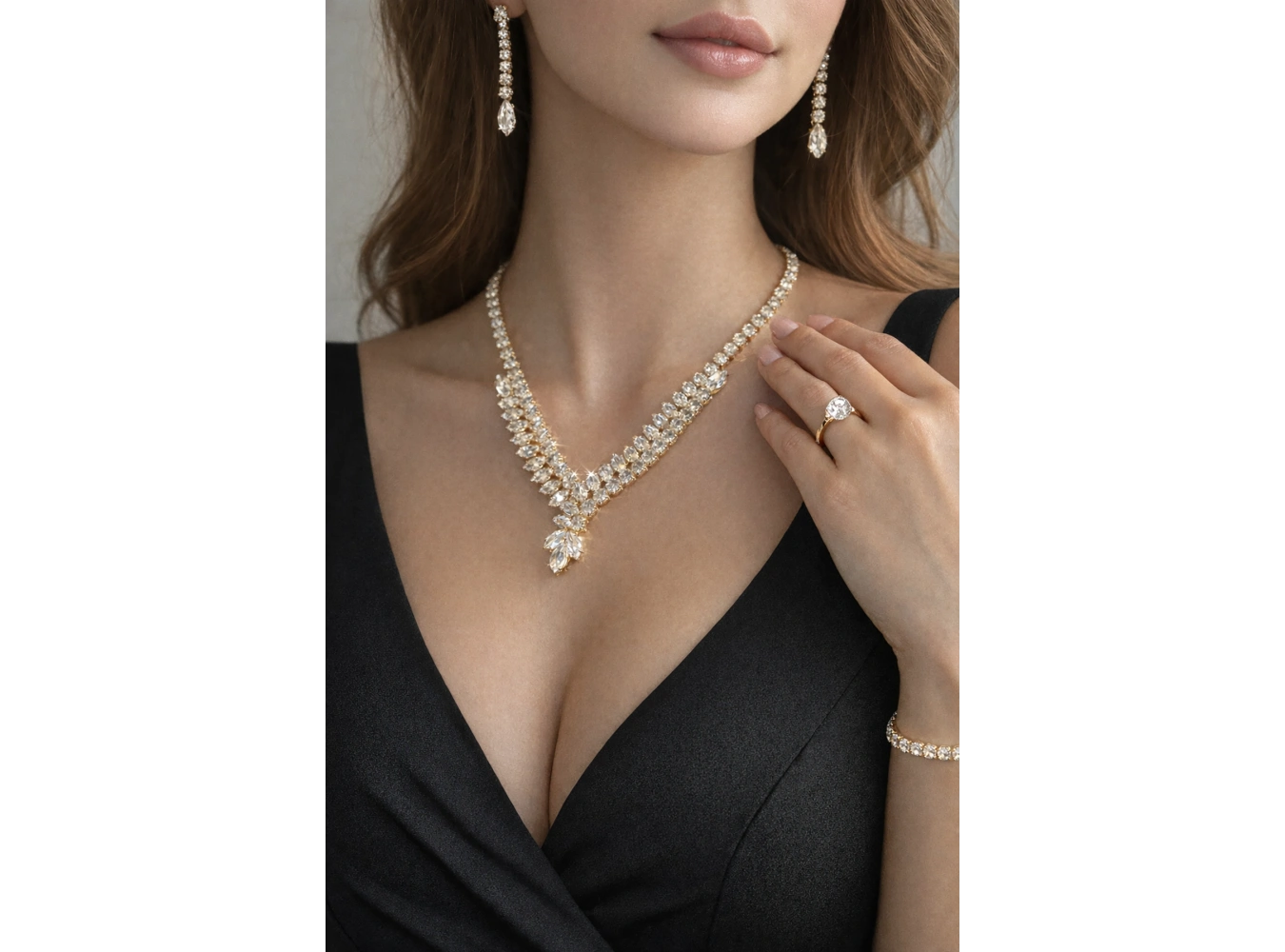 Altın Renk Taş Detaylı 4lü Abiye Set