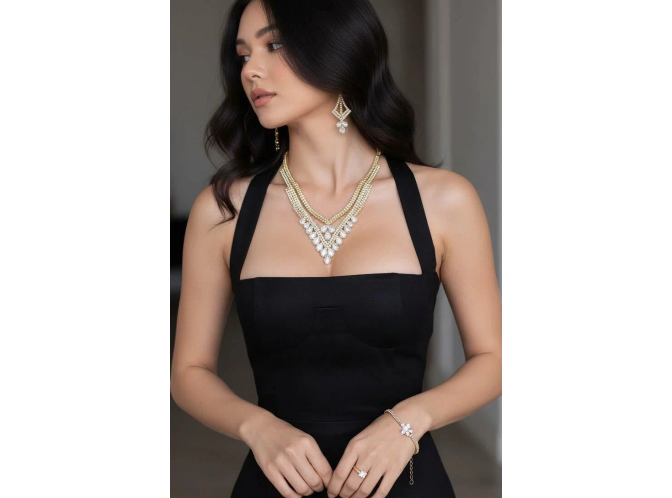 Altın Renk Taş Detaylı 4lü Abiye Set