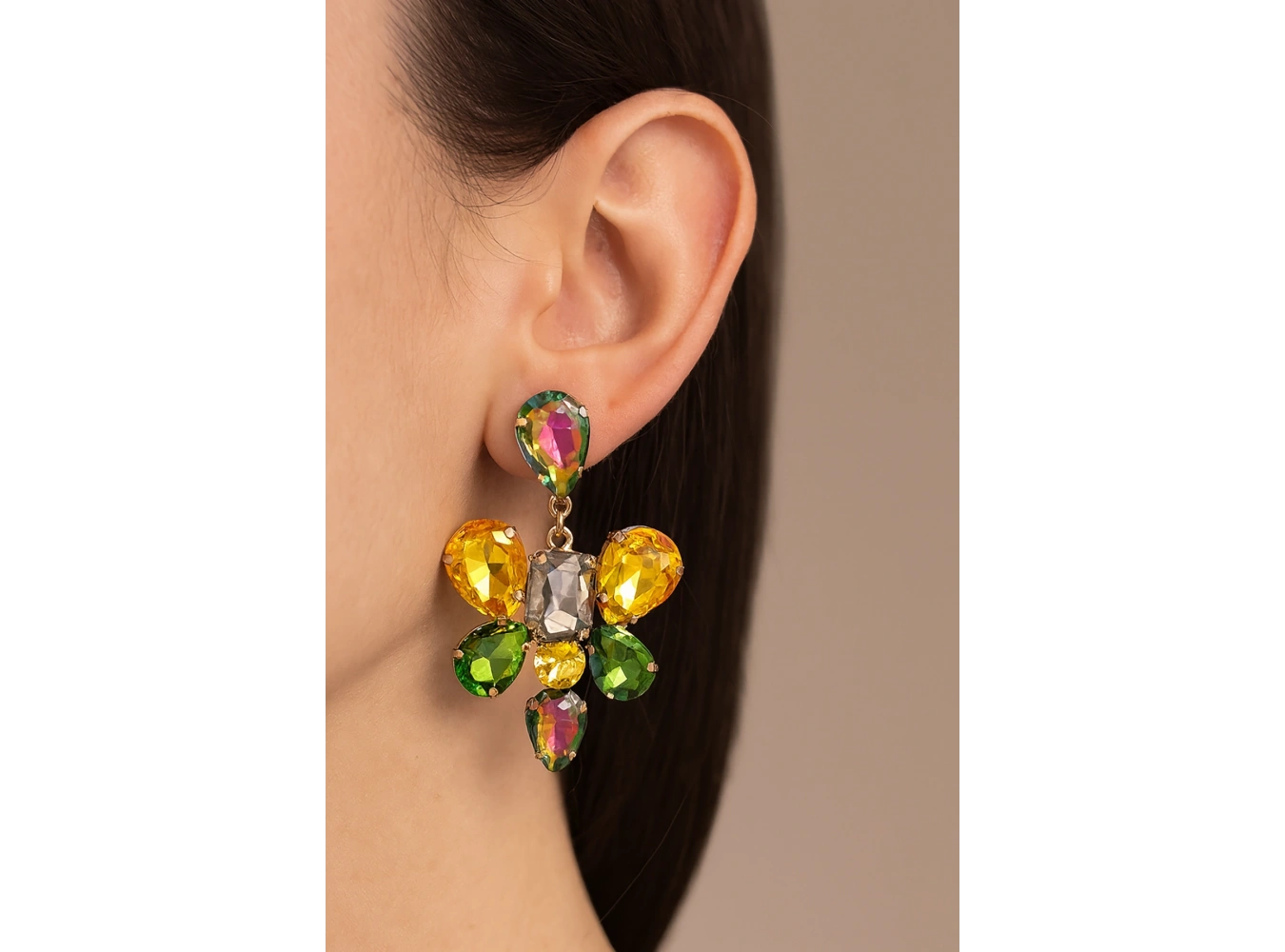 Altın Renk Taş Detaylı Abiye Küpe (Çift)