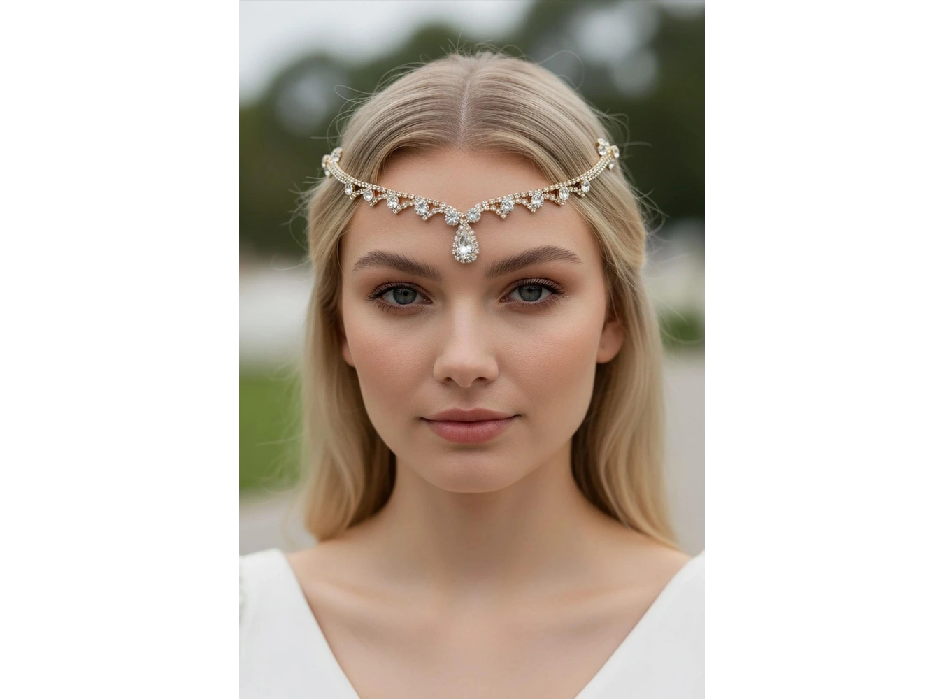 Altın Renk Taş Detaylı Alınlık/Kına Aksesuarı