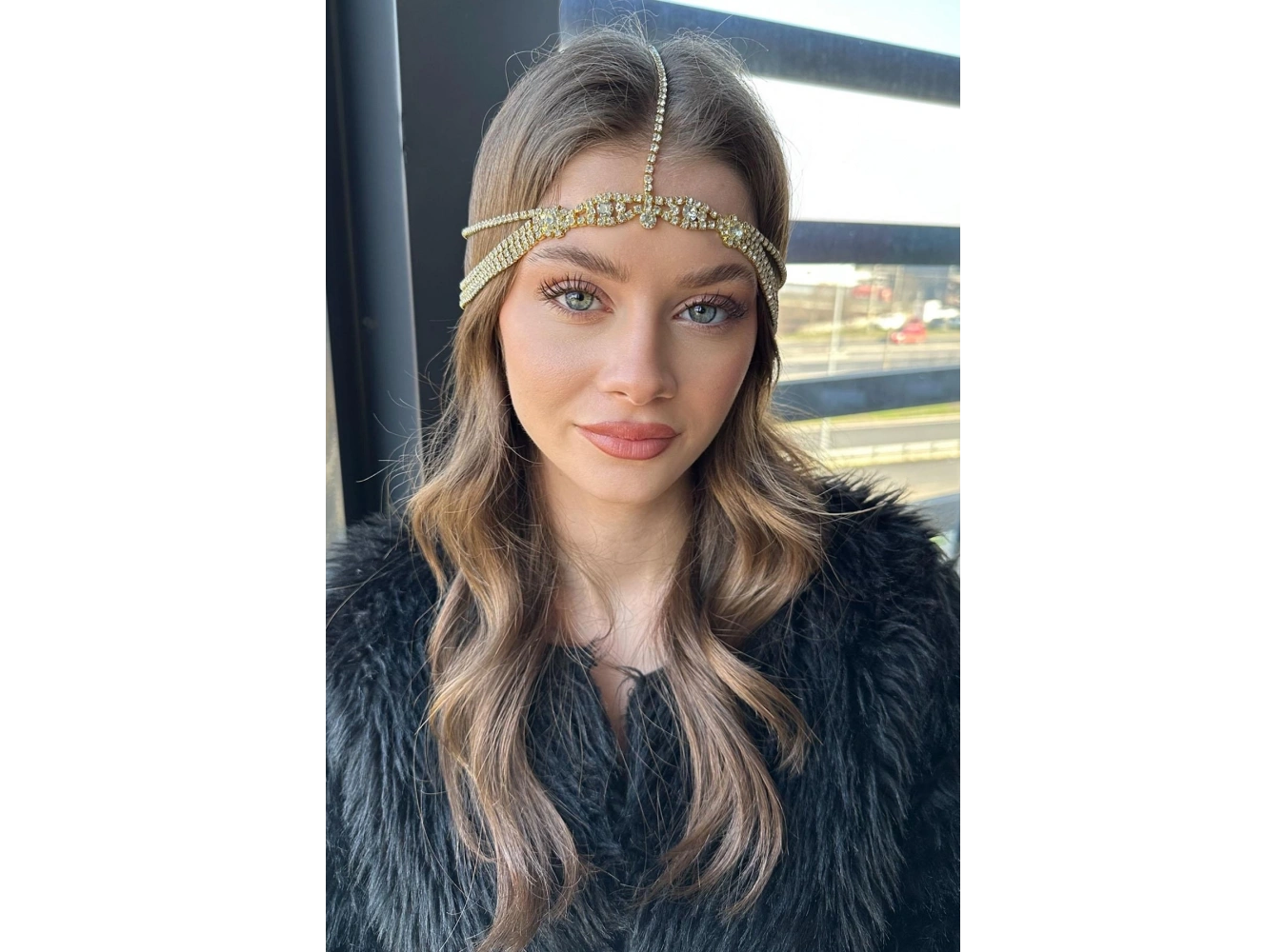 Altın Renk Taş Detaylı Alınlık/Kına Aksesuarı