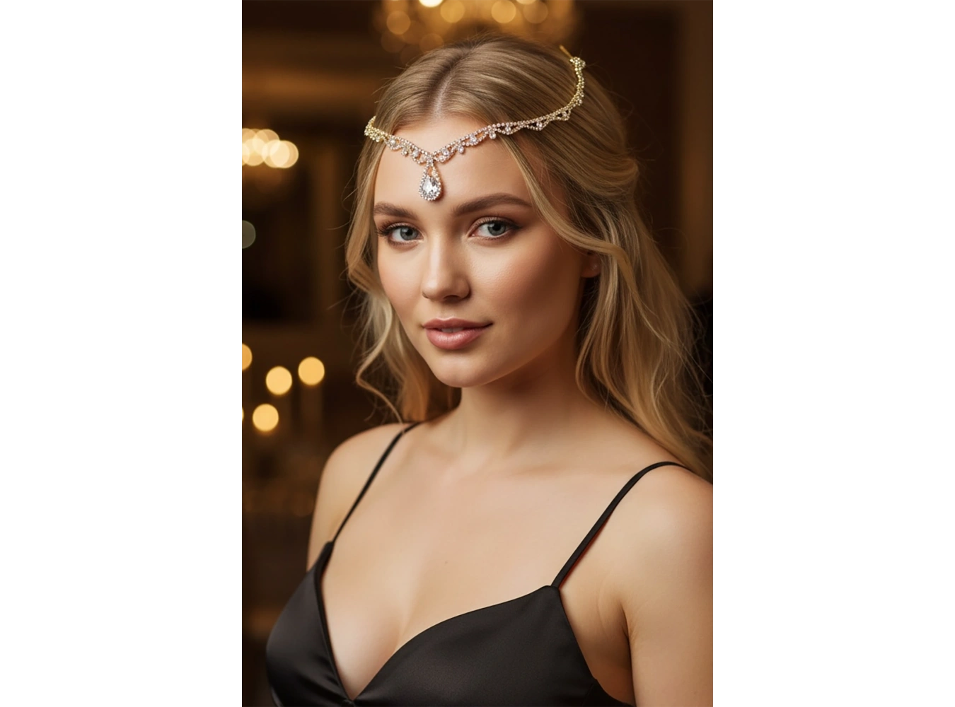 Altın Renk Taş Detaylı Alınlık/Kına Aksesuarı