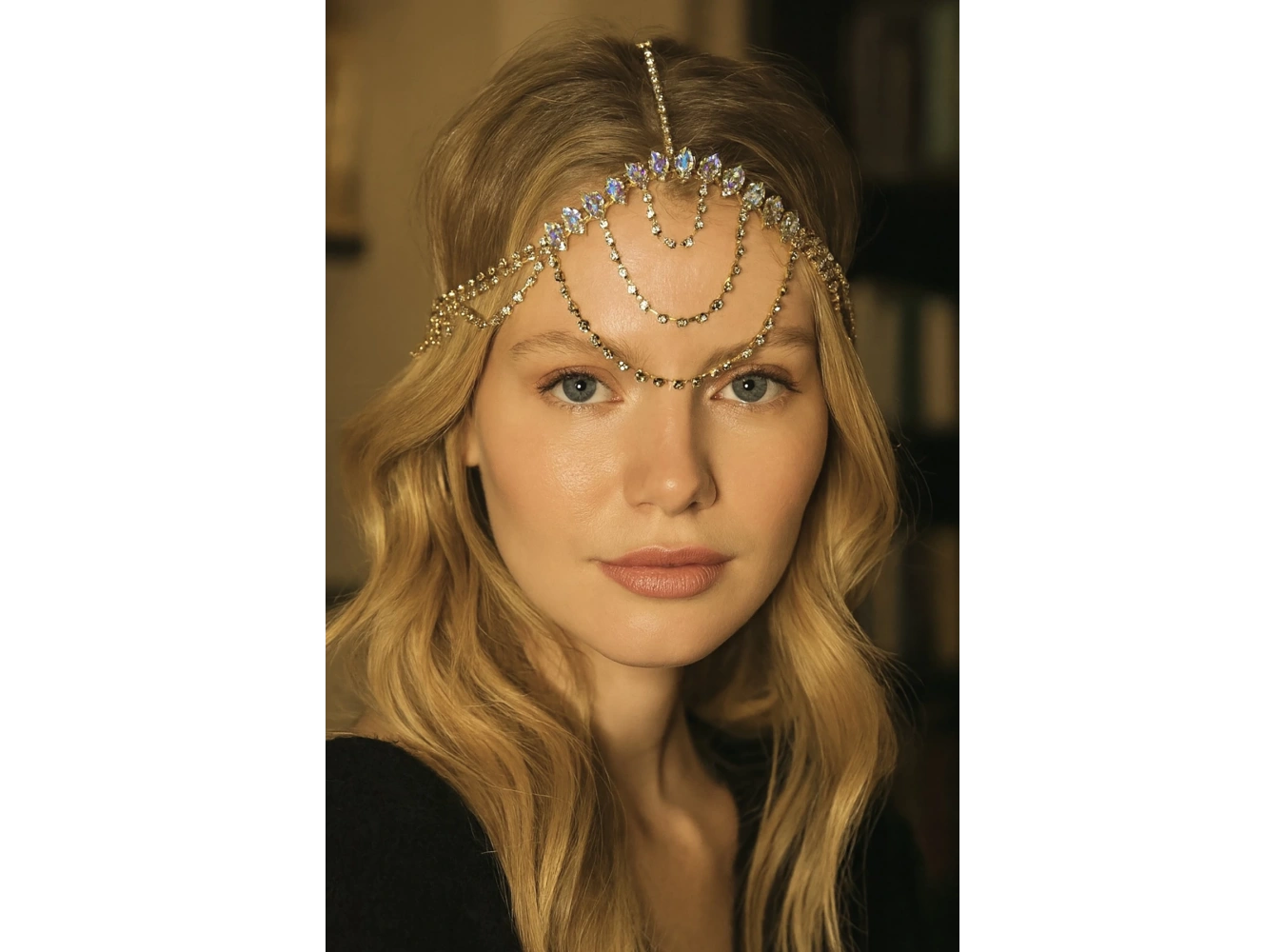 Altın Renk Taş Detaylı Alınlık/Kına Aksesuarı