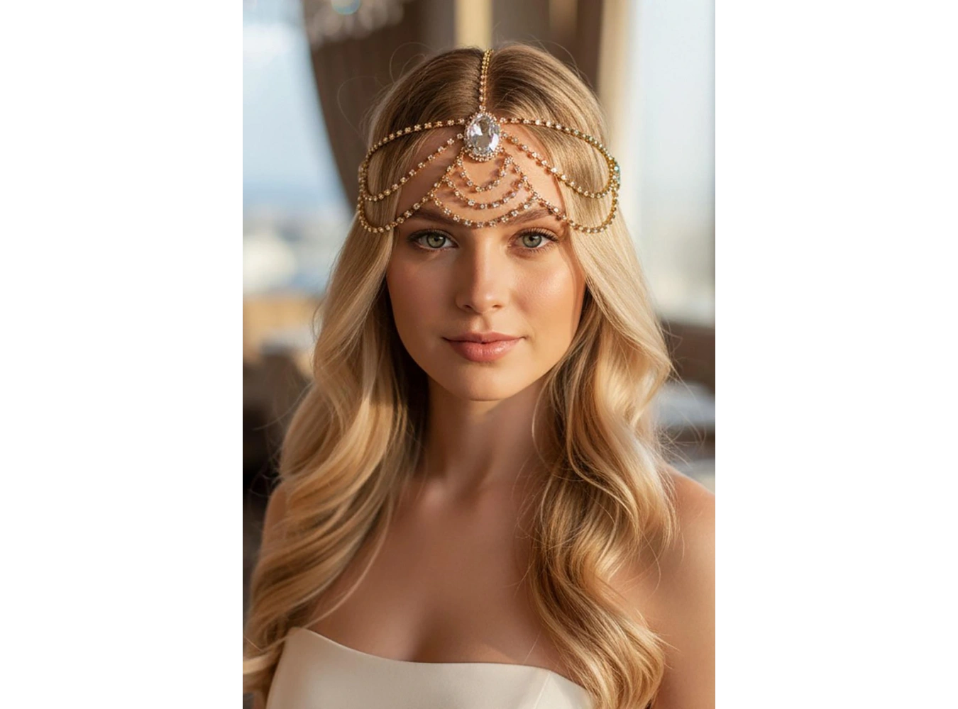 Altın Renk Taş Detaylı  Alınlık/Kına Aksesuarı