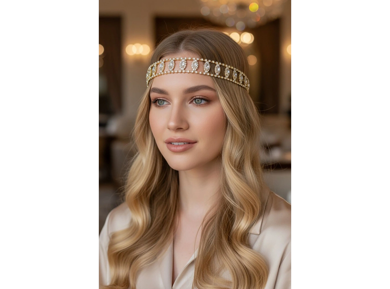 Altın Renk Taş Detaylı Alınlık/Kına Aksesuarı