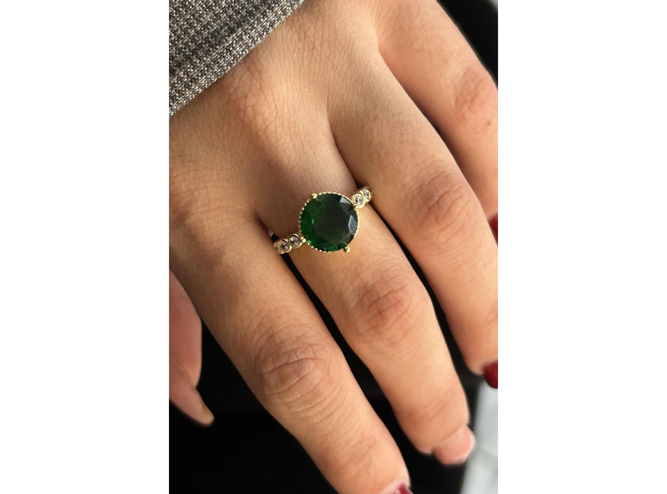 Altın Renk Taş Detaylı Ayarlanabilir Çelik Yüzük