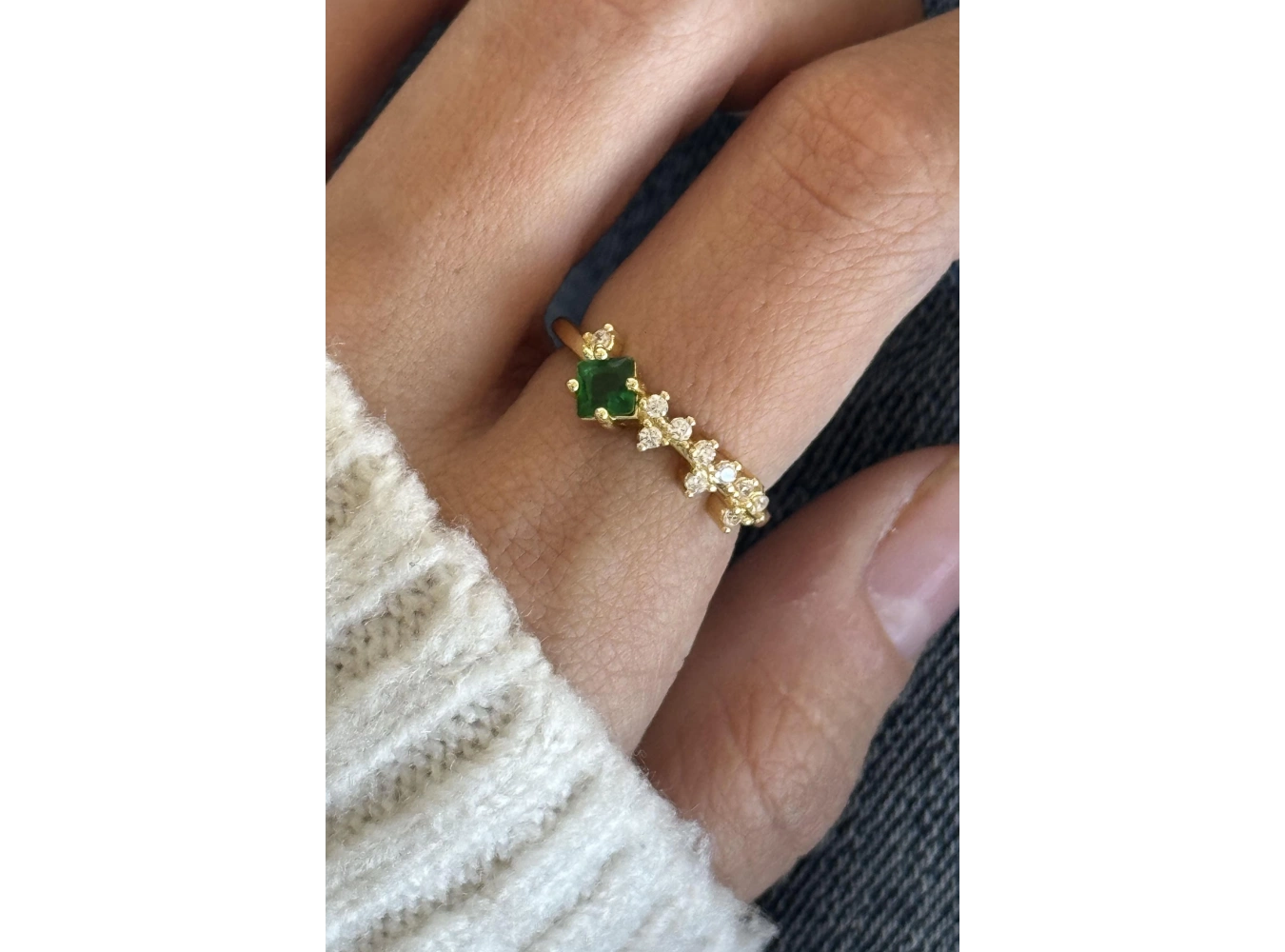 Altın Renk Taş Detaylı Ayarlanabilir Çelik Yüzük