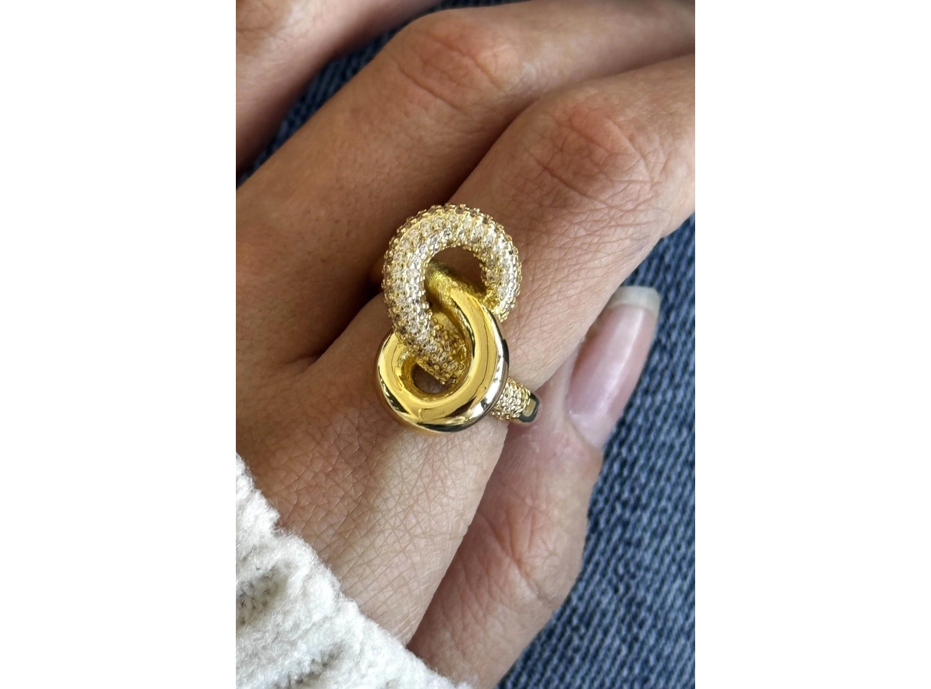 Altın Renk Taş Detaylı Ayarlanabilir Çelik Yüzük