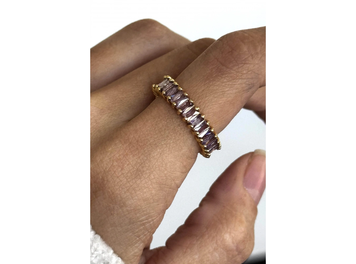 Altın Renk Taş Detaylı Ayarlanabilir Çelik Yüzük