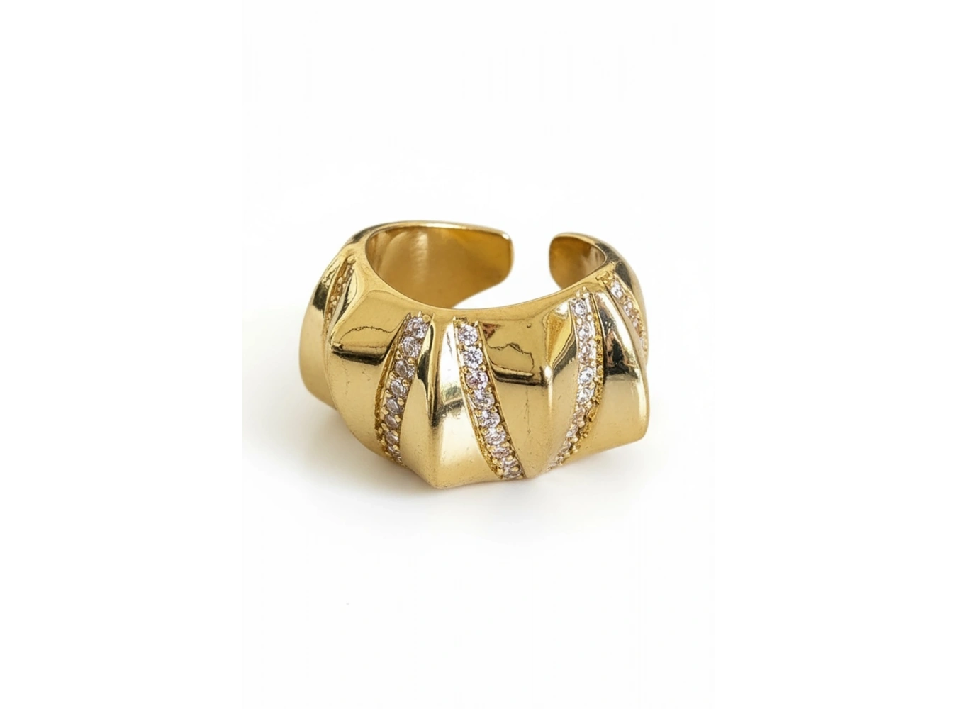 Altın Renk Taş Detaylı Ayarlanabilir Çelik Yüzük