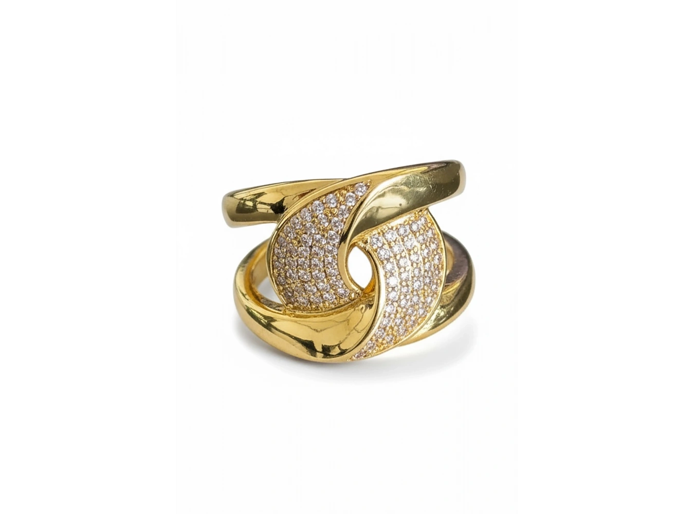 Altın Renk Taş Detaylı Ayarlanabilir Çelik Yüzük