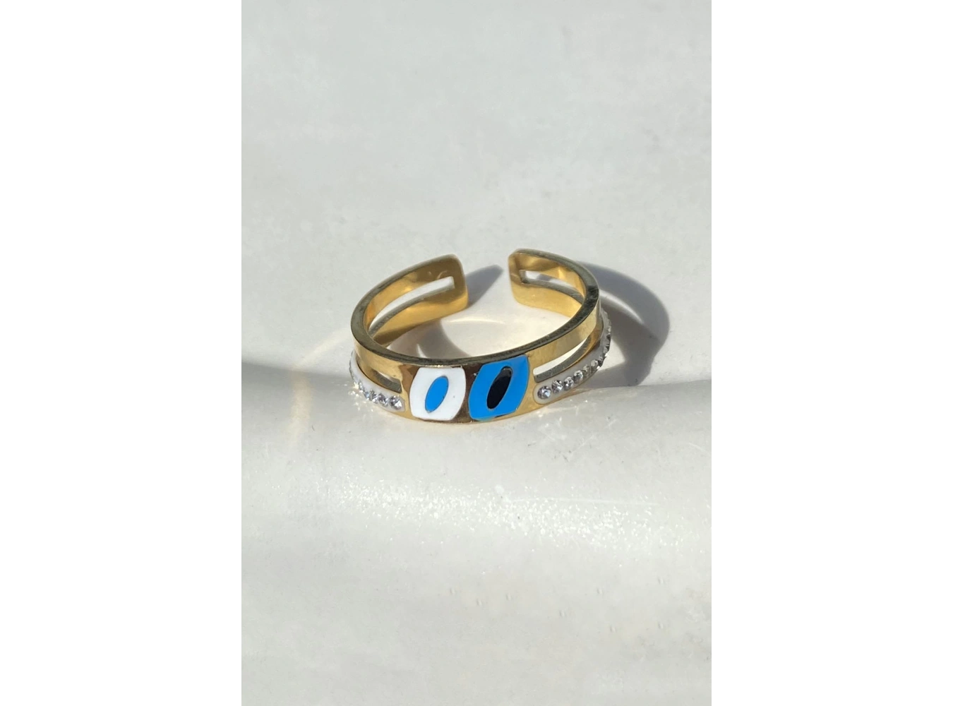 Altın Renk Taş Detaylı Ayarlanabilir Çelik Yüzük