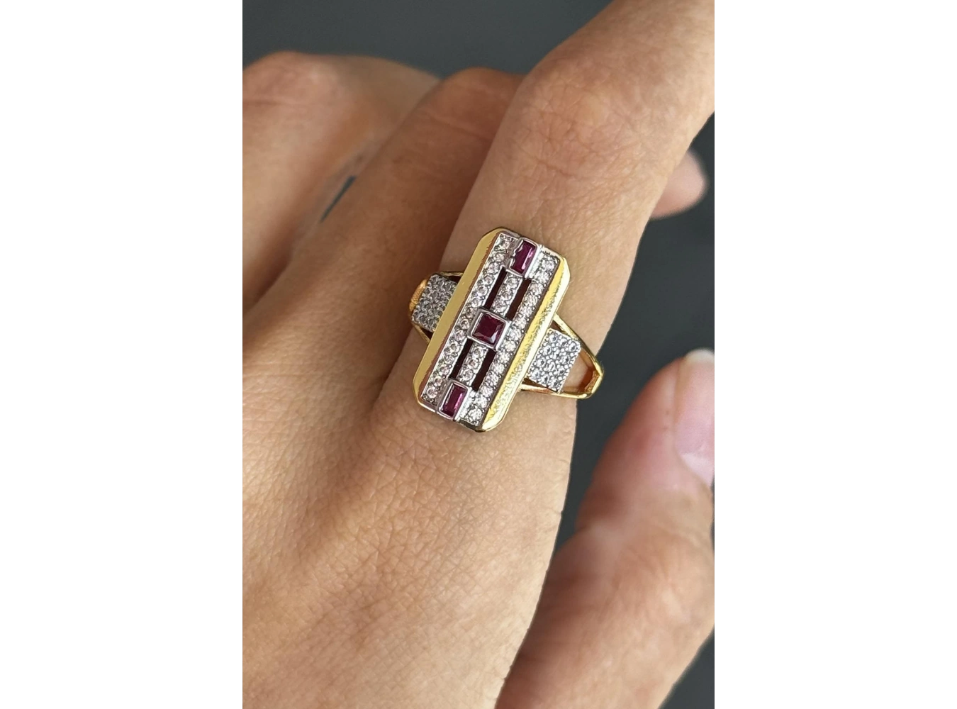 Altın Renk Taş Detaylı Ayarlanabilir YSX Yüzük