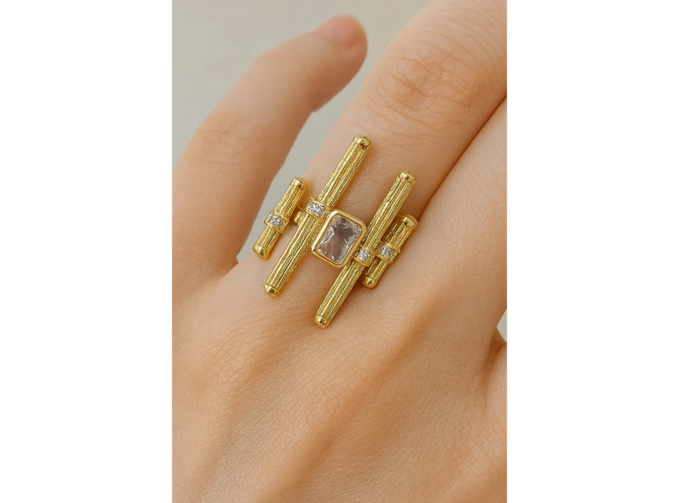 Altın Renk Taş Detaylı Ayarlanabilir YSX Yüzük