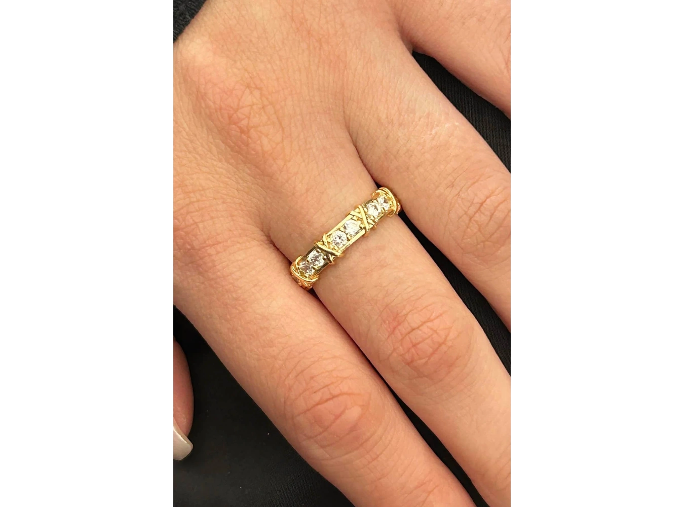 Altın Renk Taş Detaylı Ayarlanabilir Yüzük