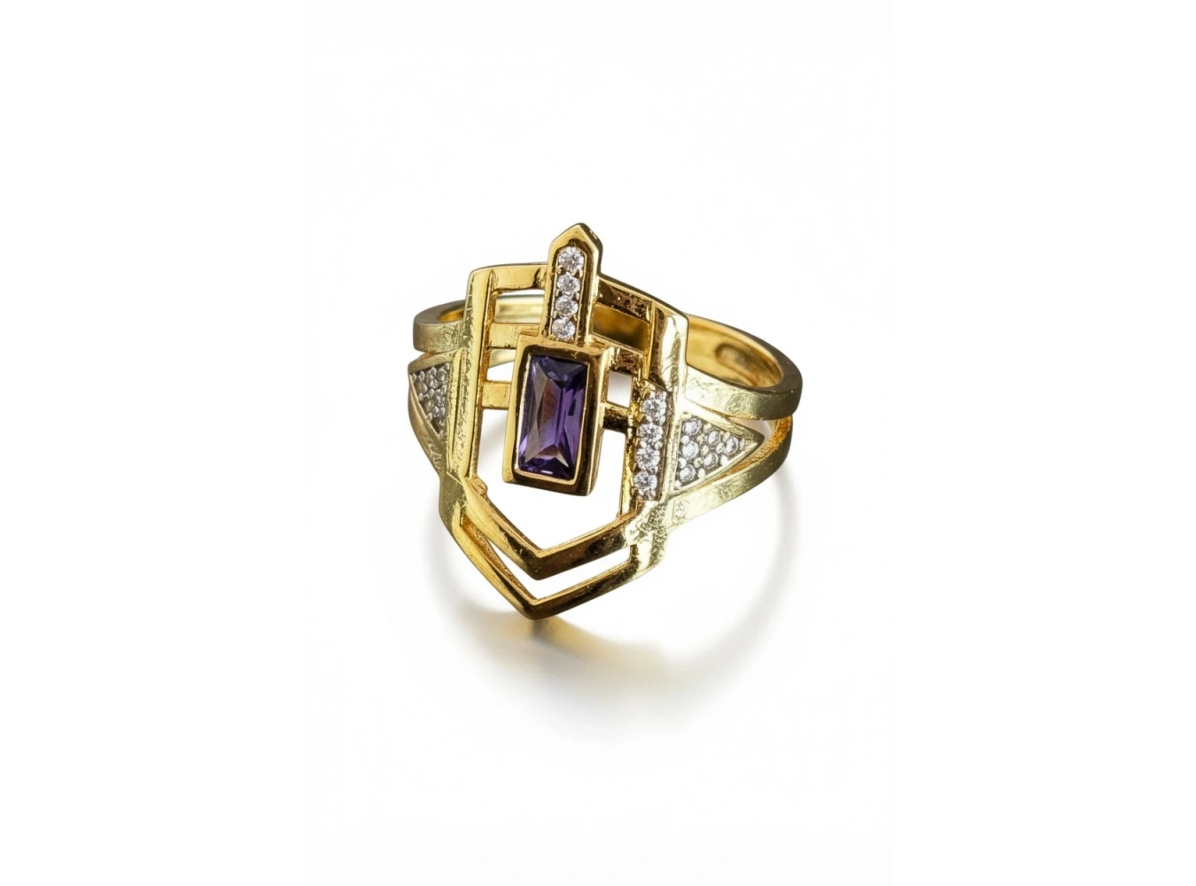 Altın Renk Taş Detaylı Ayarlanabilir Yüzük