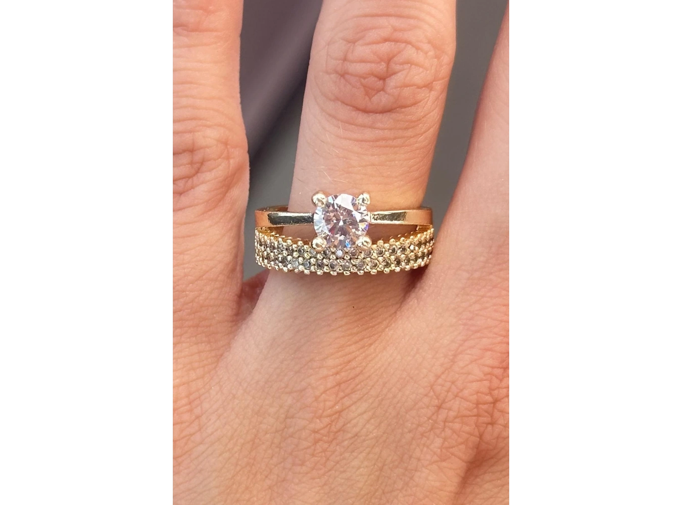 Altın Renk Taş Detaylı Ayarlanabilir Yüzük