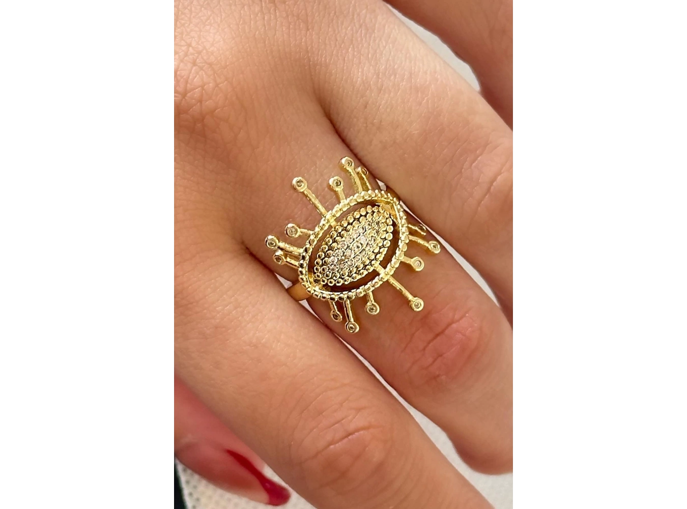 Altın Renk Taş Detaylı Ayarlanabilir Yüzük