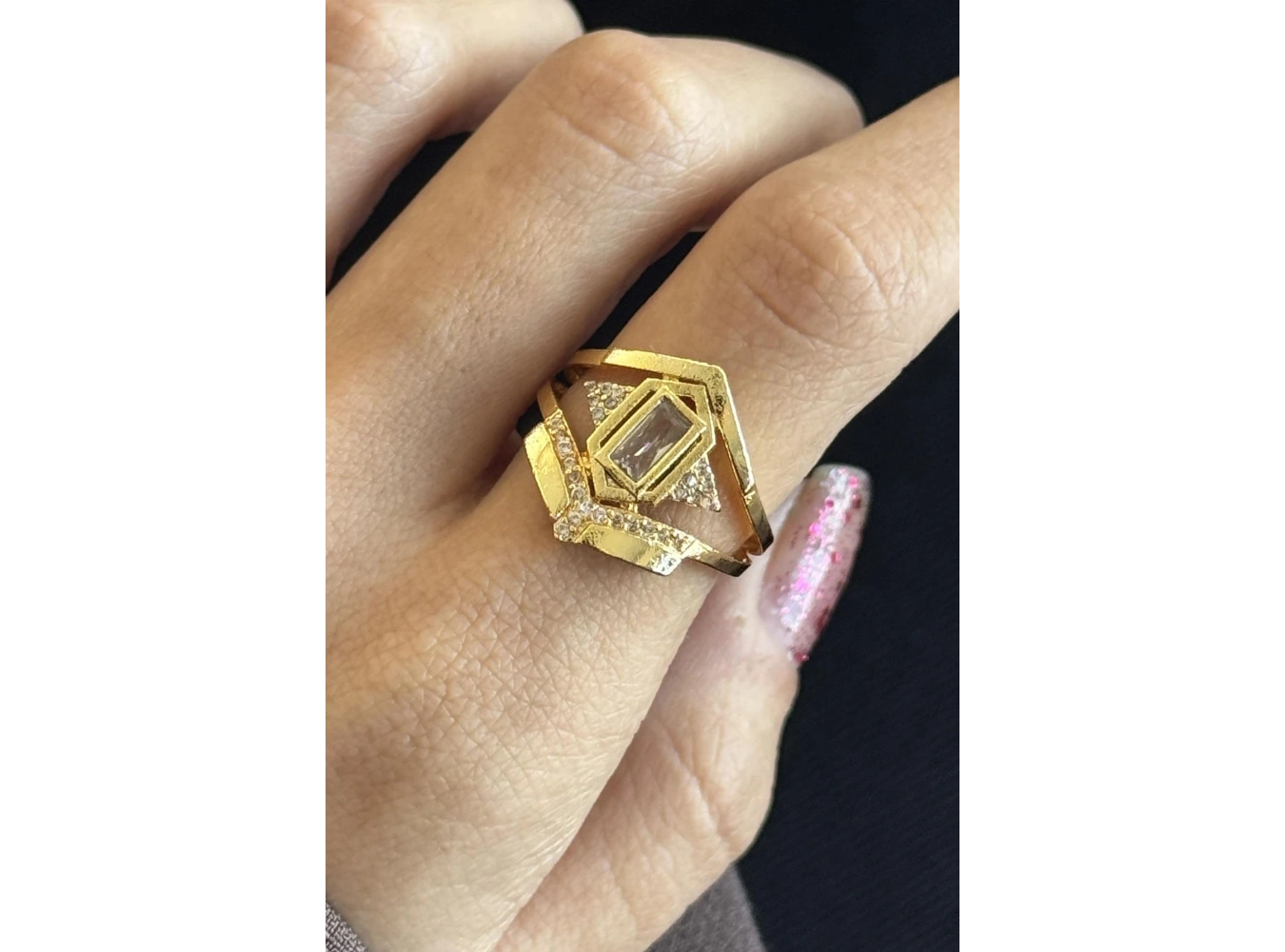 Altın Renk Taş Detaylı Ayarlanabilir Yüzük