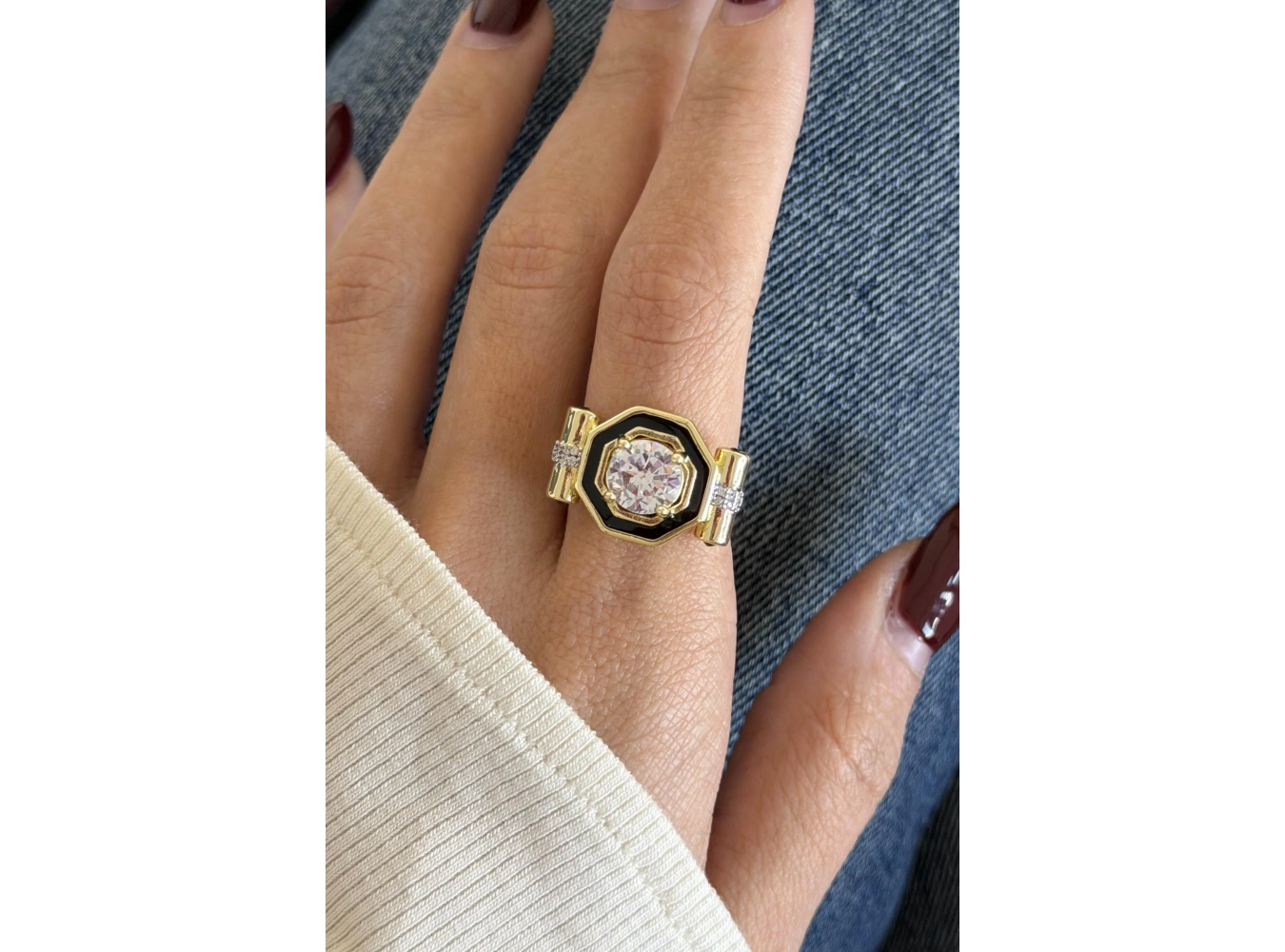 Altın Renk Taş Detaylı Ayarlanabilir Yüzük