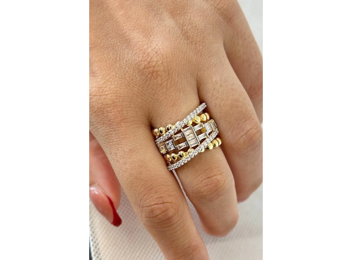 Altın Renk Taş Detaylı Ayarlanabilir Yüzük