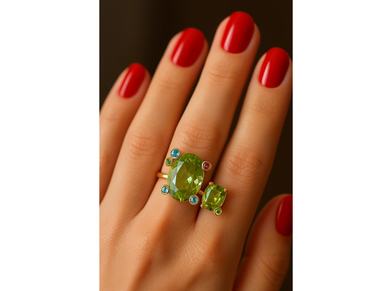 Altın Renk Taş Detaylı Ayarlanabilir Yüzük