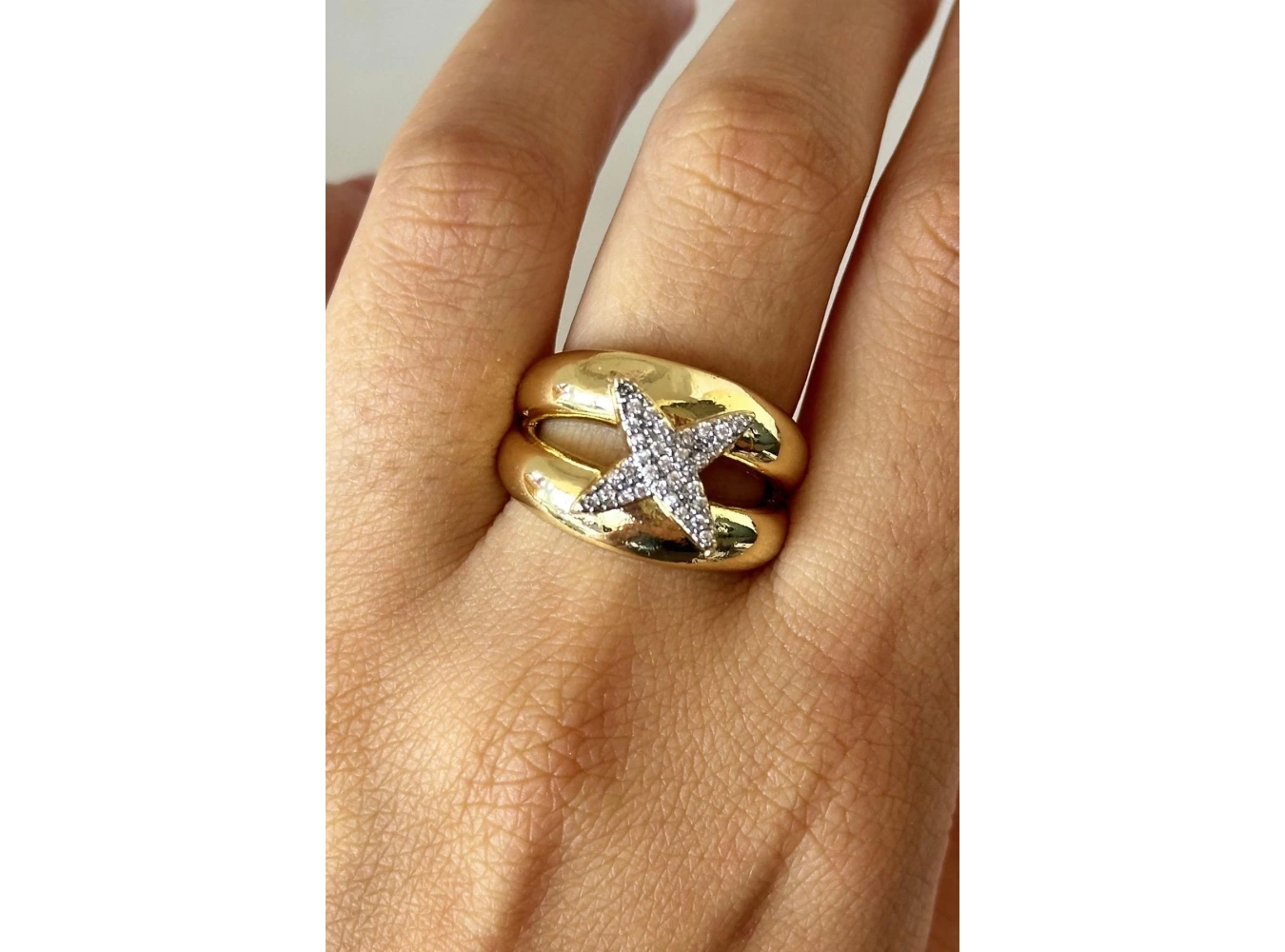 Altın Renk Taş Detaylı Ayarlanabilir Yüzük