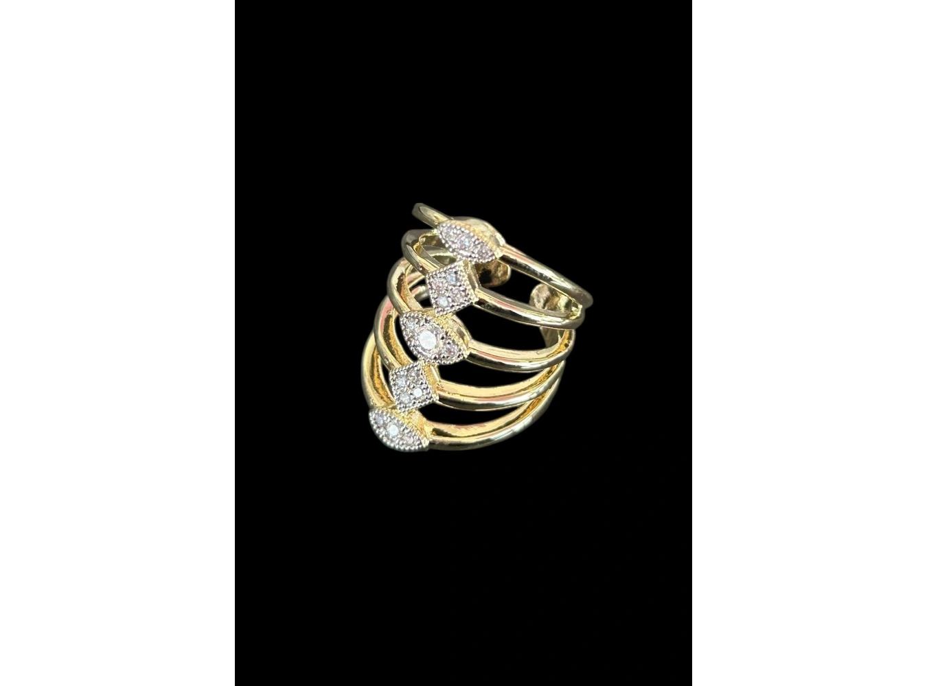 Altın Renk Taş Detaylı Ayarlanabilir Yüzük