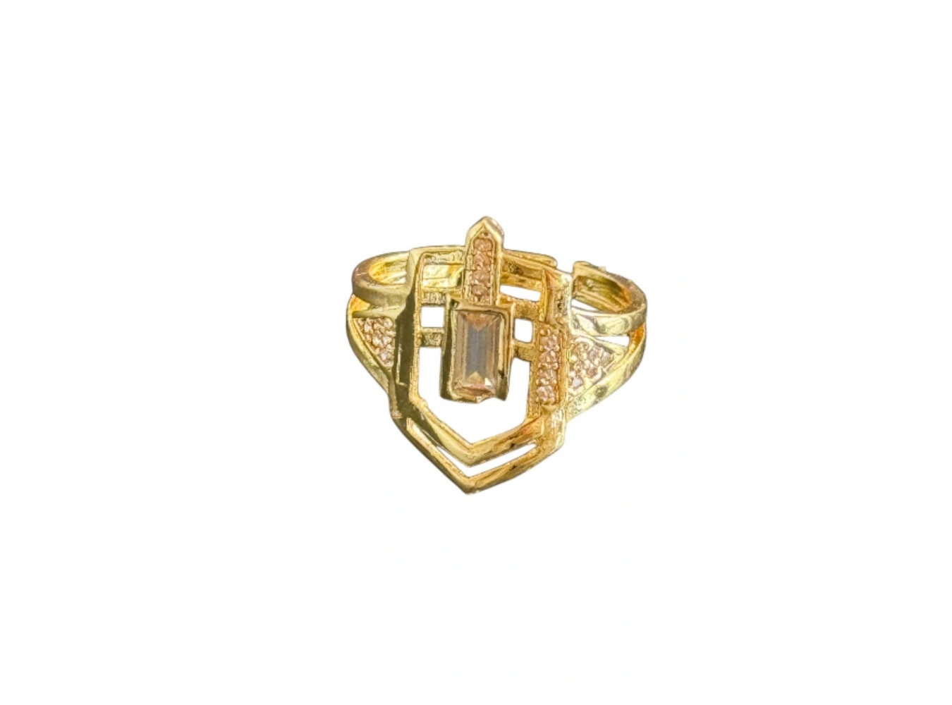 Altın Renk Taş Detaylı Ayarlanabilir Yüzük