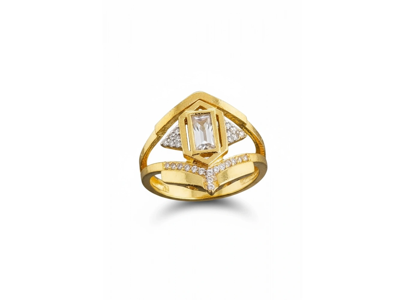 Altın Renk Taş Detaylı Ayarlanabilir Yüzük