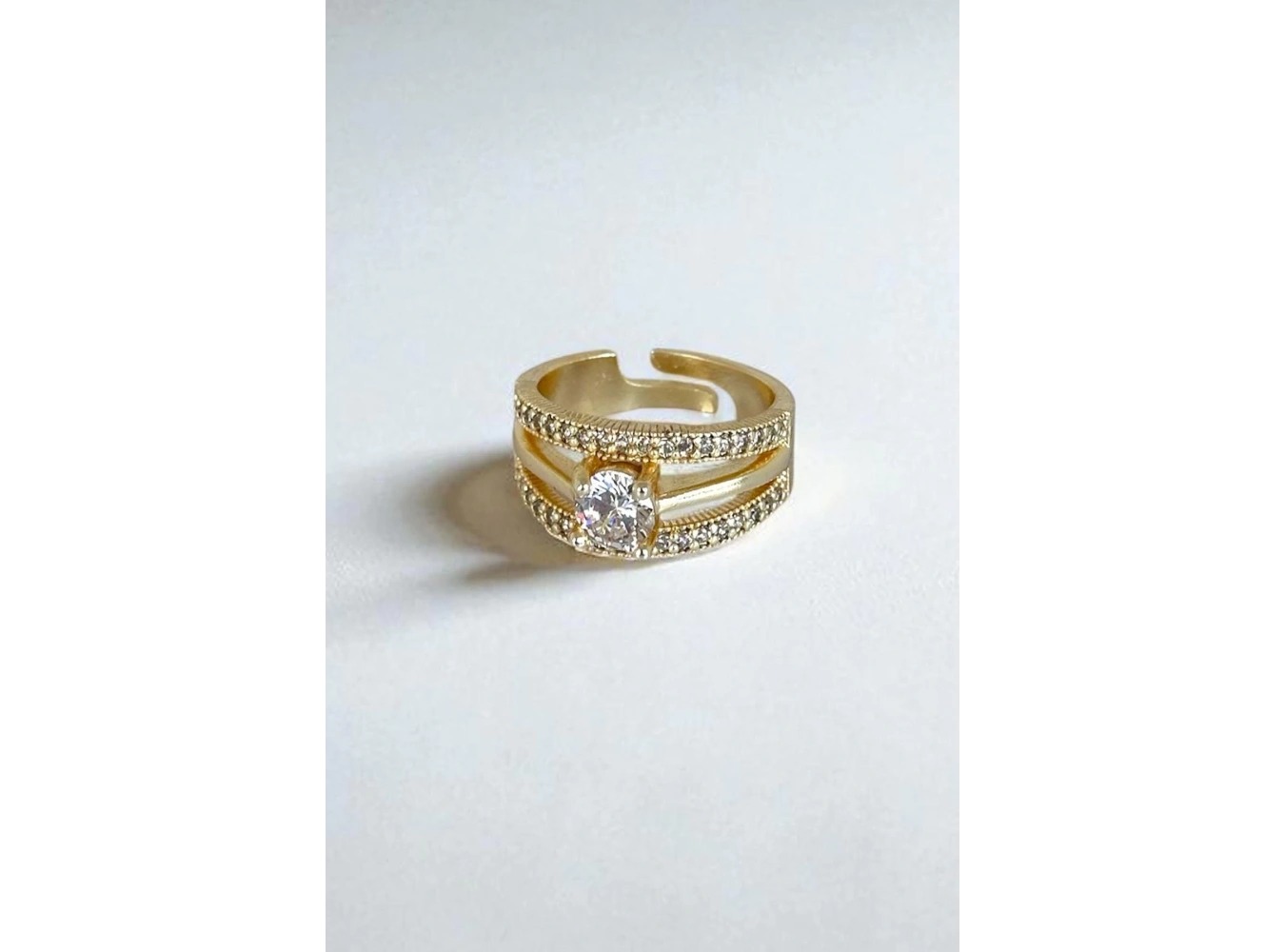 Altın Renk Taş Detaylı Ayarlanabilir Yüzük