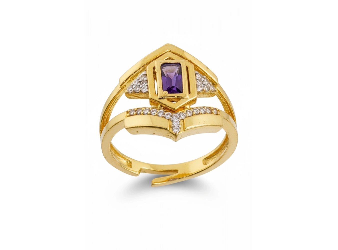 Altın Renk Taş Detaylı Ayarlanabilir Yüzük