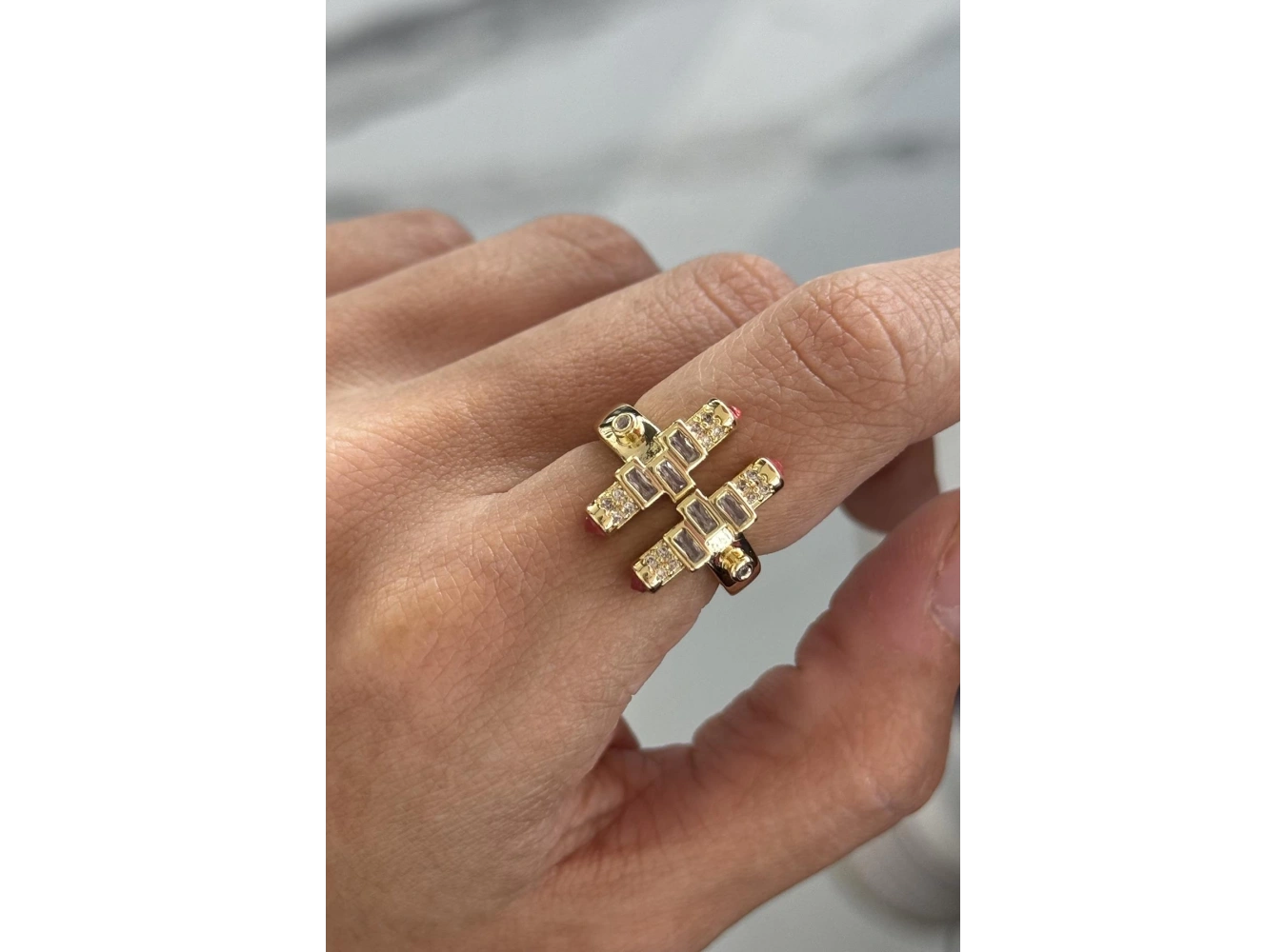 Altın Renk Taş Detaylı Ayarlanabilir Yüzük