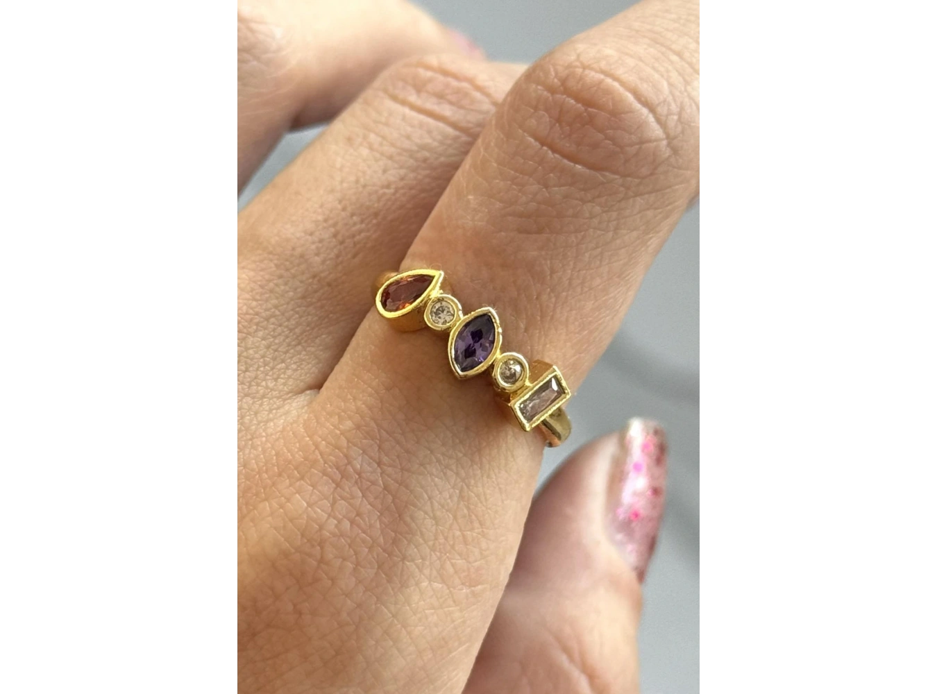 Altın Renk Taş Detaylı Ayarlanabilir Yüzük