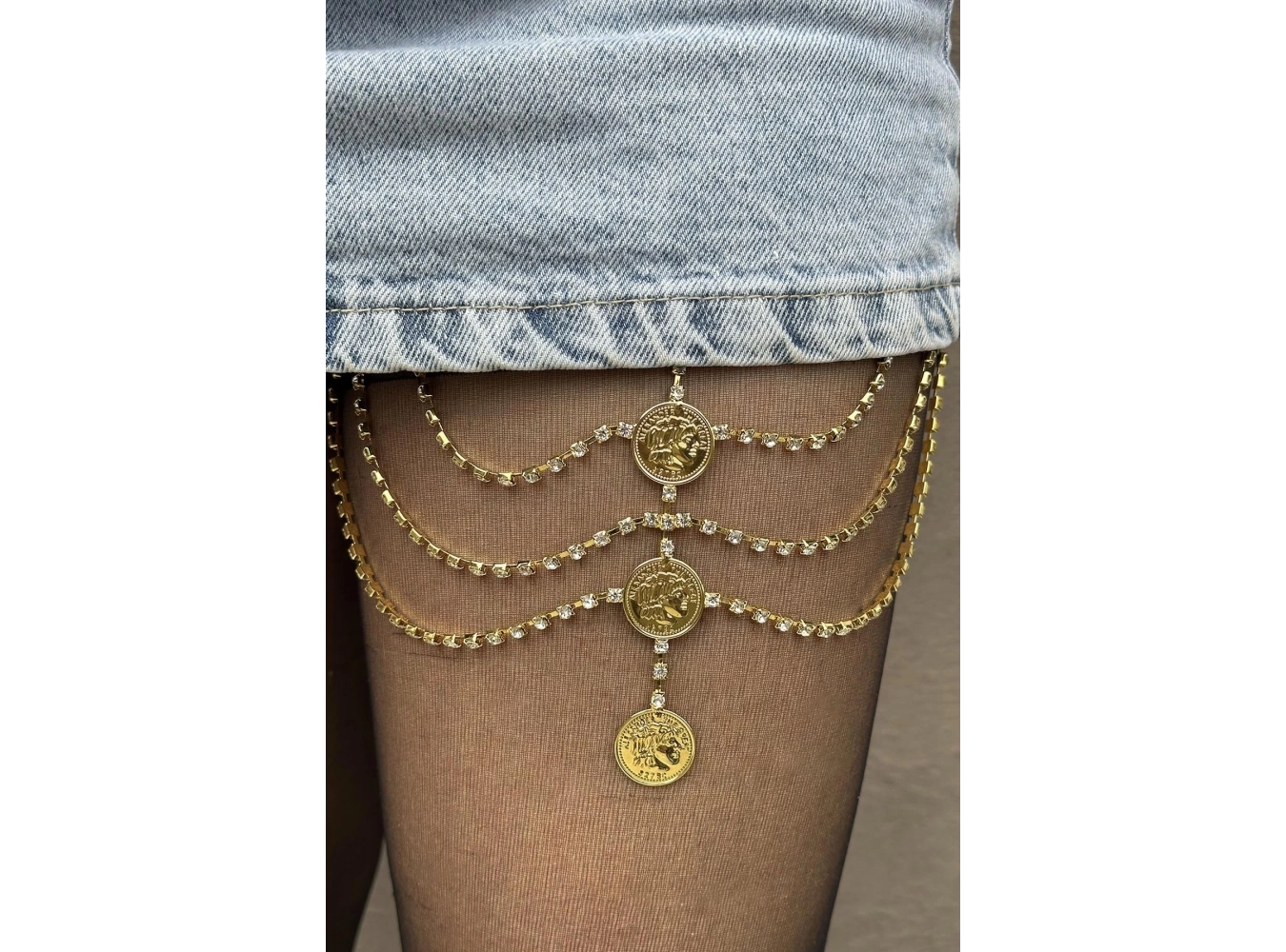 Altın Renk Taş Detaylı Bacak Aksesuarı