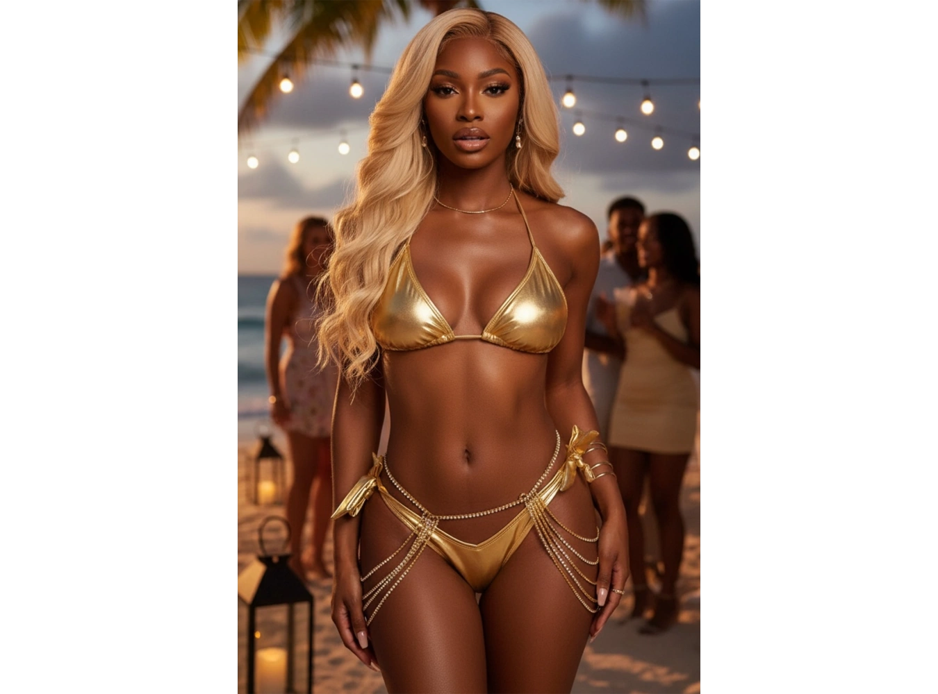 Altın Renk Taş Detaylı Bel Zinciri/Vücut Aksesuar