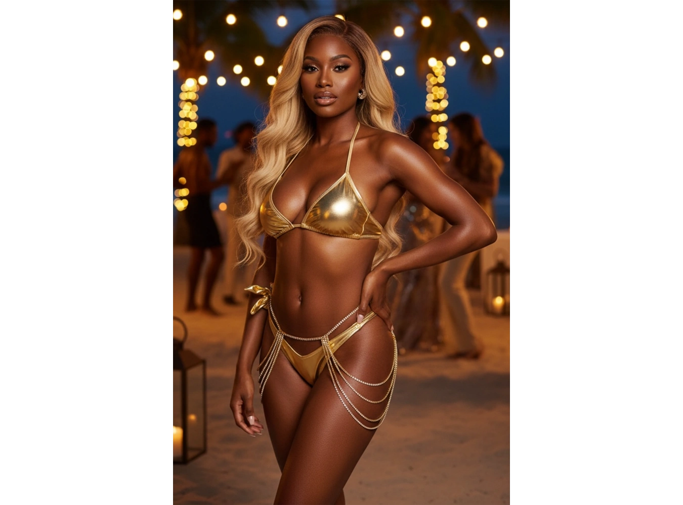 Altın Renk Taş Detaylı Bel Zinciri/Vücut Aksesuar