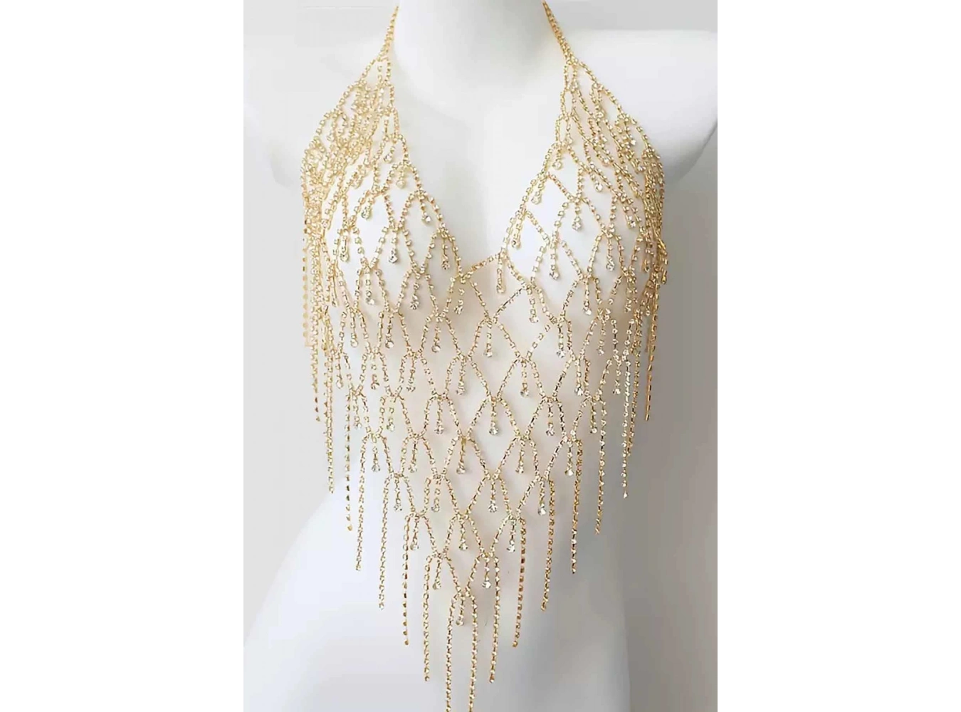 Altın Renk Taş Detaylı Bikini Üstü /Bralet /Vücut Aksesuarı