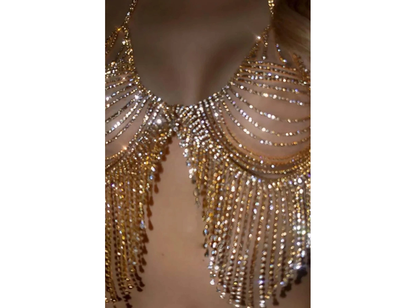 Altın Renk Taş Detaylı Bikini Üstü /Bralet /Vücut Aksesuarı