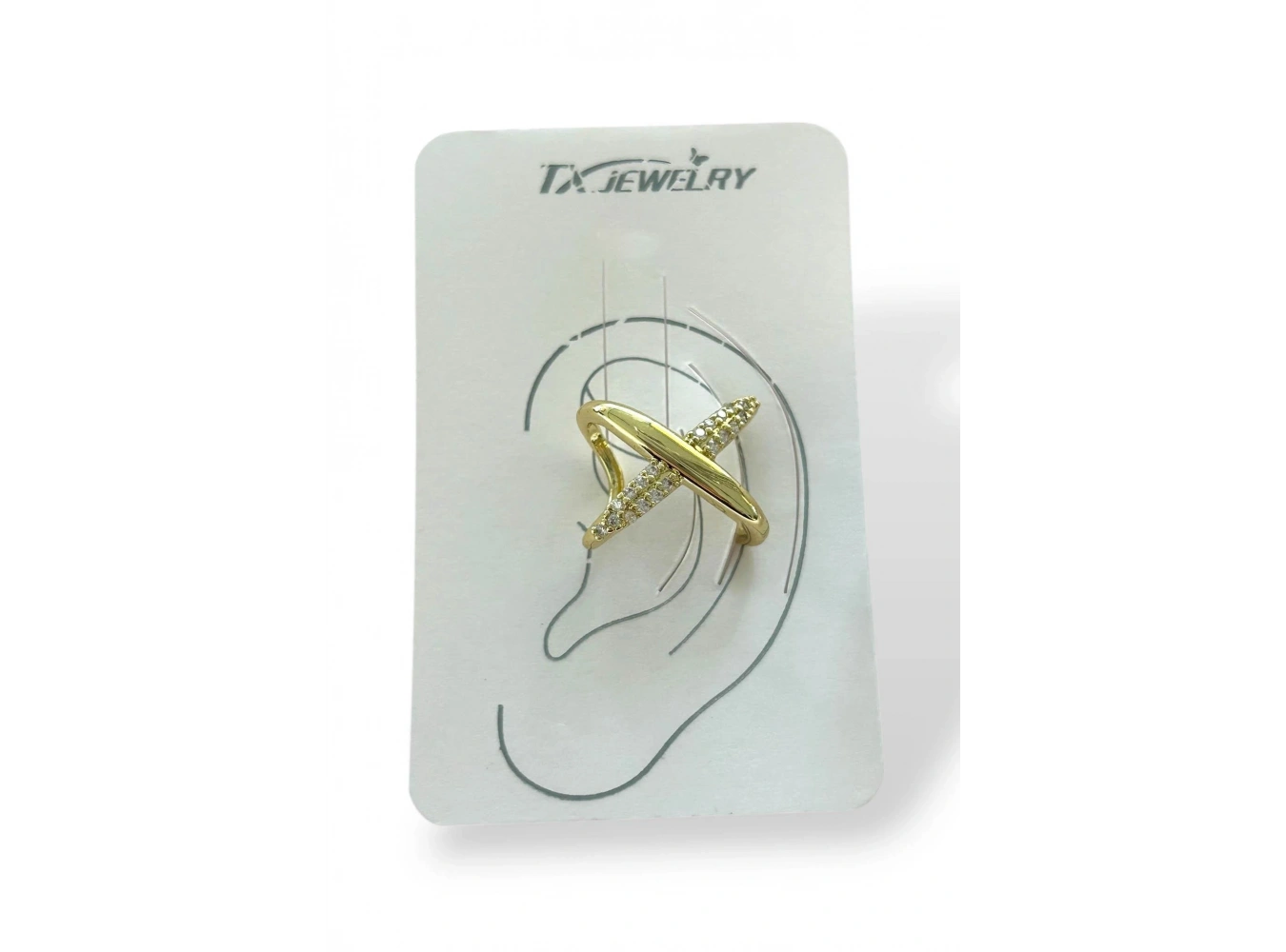 Altın Renk Taş Detaylı Çarpı Figürlü 14K Altın Kaplama TX Ear Cuff (Tek)