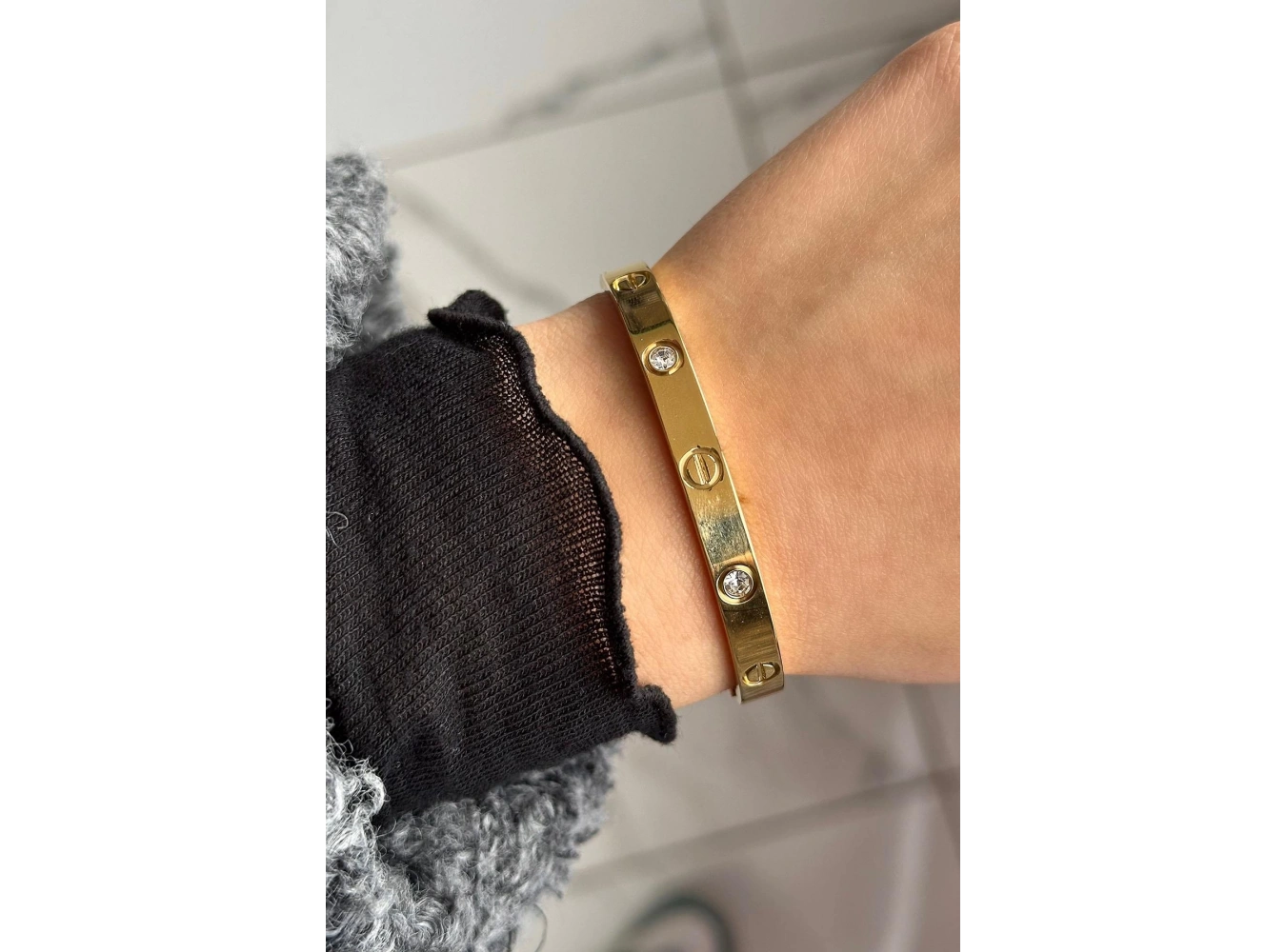 Altın Renk Taş Detaylı Çelik Bileklik (55MM)