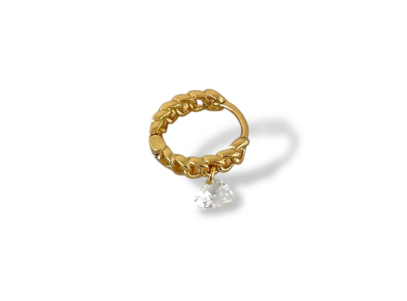 Altın Renk Taş Detaylı Çelik Halka Tragus/Kıkırdak Küpe/Piercing (Tek)