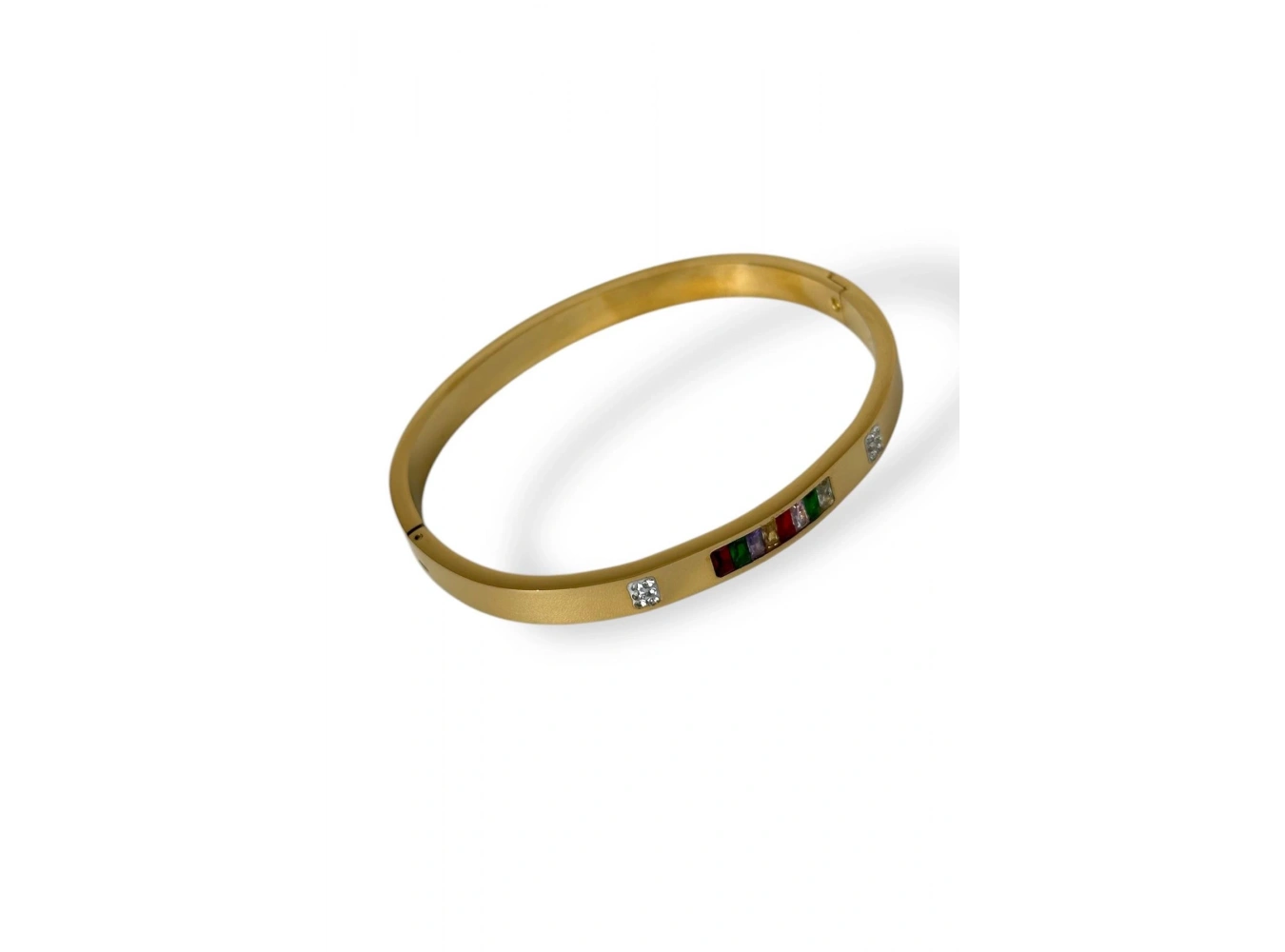 Altın Renk Taş Detaylı Çelik Kelepçe Bileklik