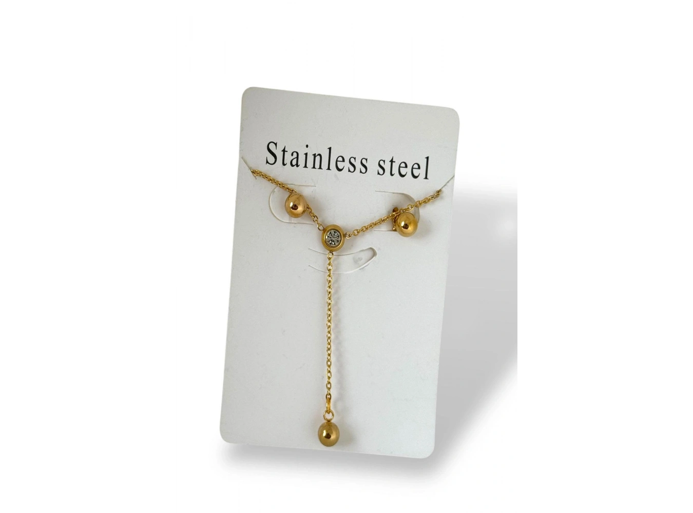 Altın Renk Taş Detaylı Çelik Kolye Set