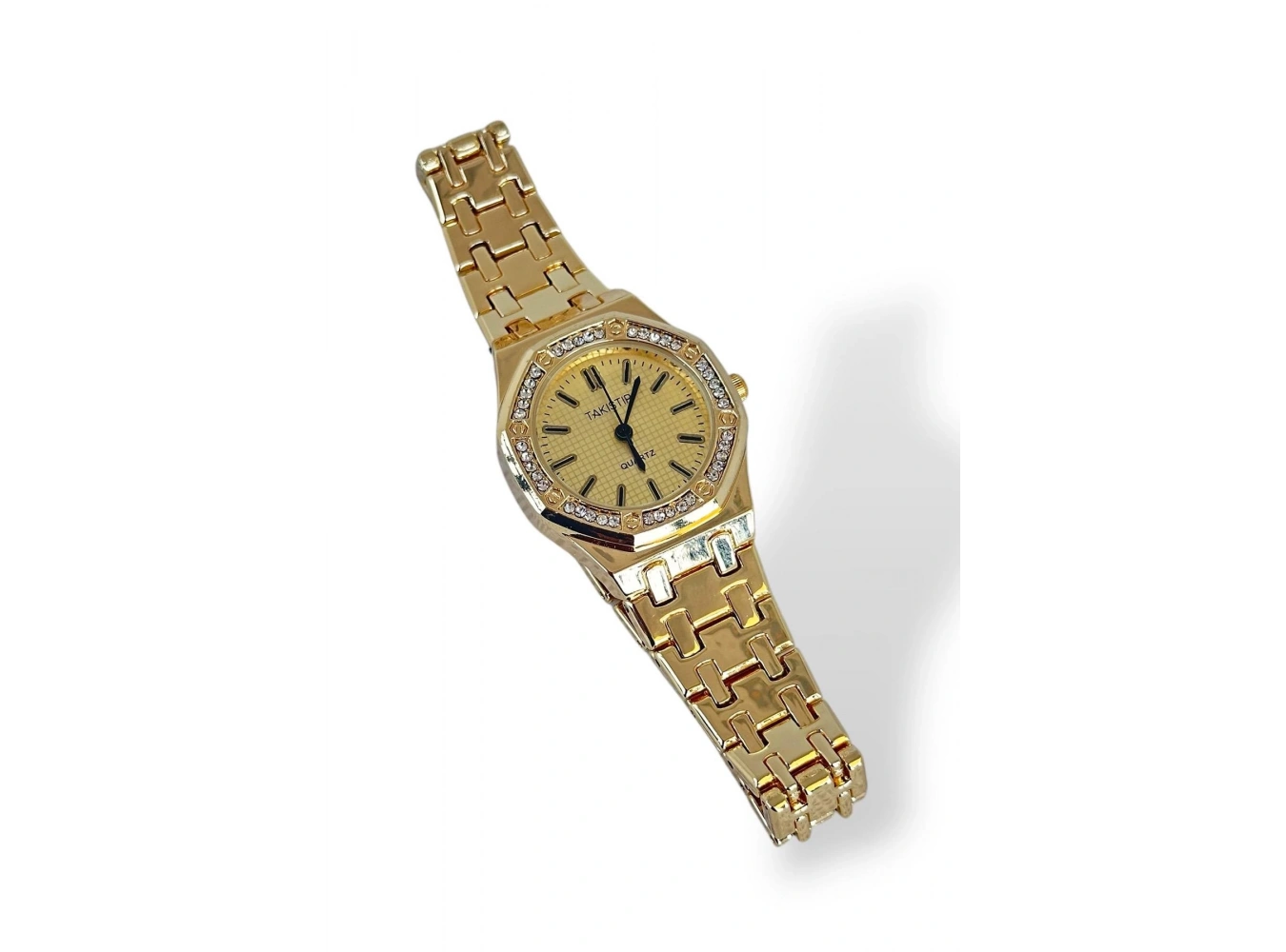 Altın Renk Taş Detaylı Çelik Kordonlu Kadın Saat