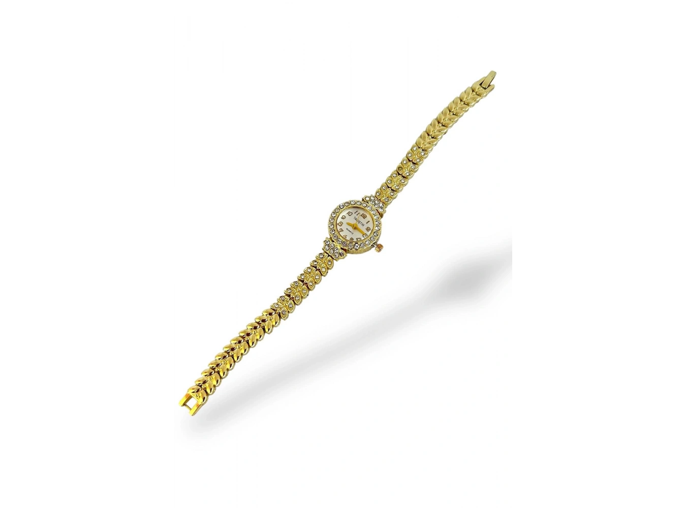 Altın Renk Taş Detaylı Çelik Kordonlu Kadın Saat