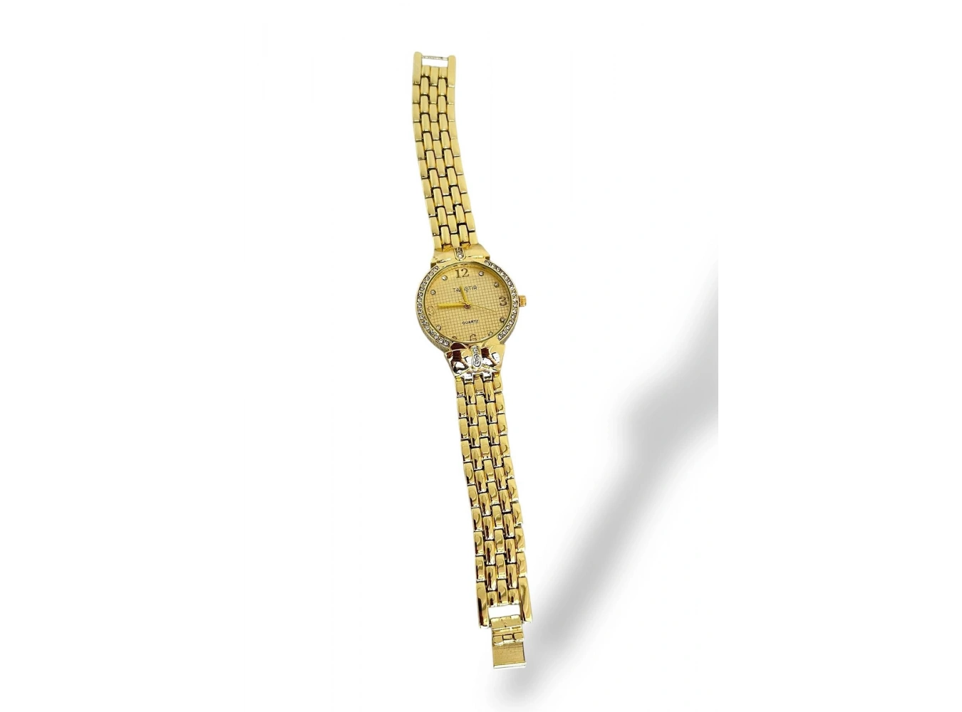 Altın Renk Taş Detaylı Çelik Kordonlu Kadın Saat