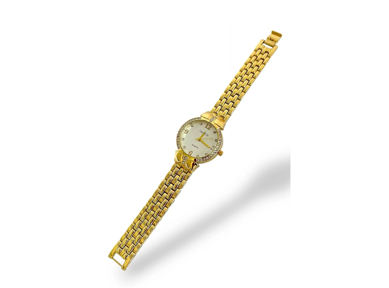 Altın Renk Taş Detaylı Çelik Kordonlu Kadın Saat